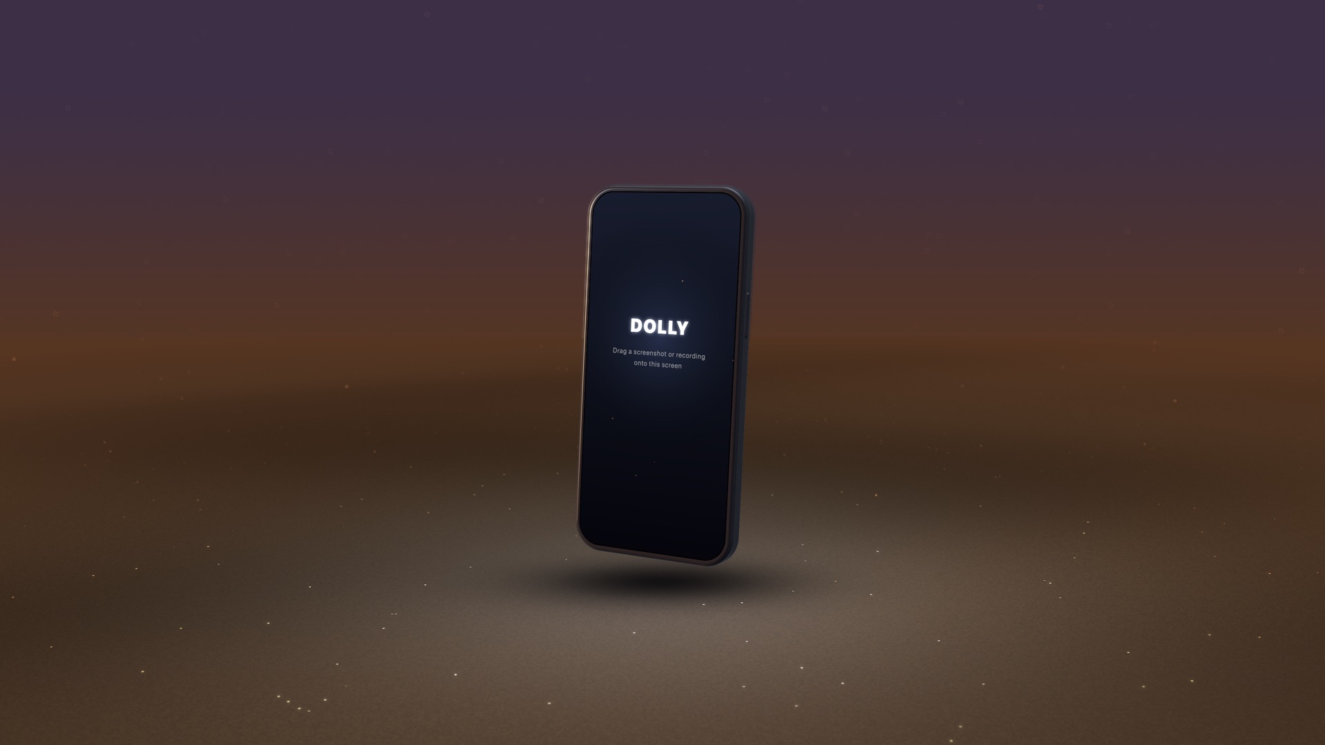 A phone standing on glittering sand under a purple-to-orange dawn sky